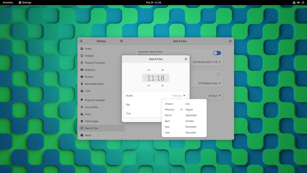 gnome 44 date & time picker